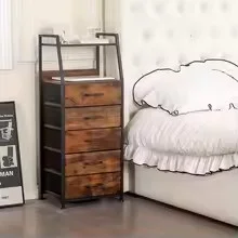 Rustic Brown 2-Tier Display Shelf Nightstand with 5 Drawers