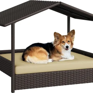 Wicker Dog House with Canopy for Small/Medium Dog