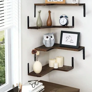 Floating Wall Shelf Mounted Corner Shelf Wooden Corner Display Shelf Rustic Wood Wall Shelves Boho Room Home Decoration Ledge