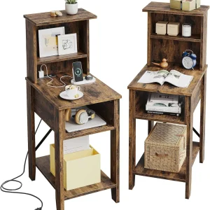 2 Pc Tall Rustic Farmhouse Bedside Tables