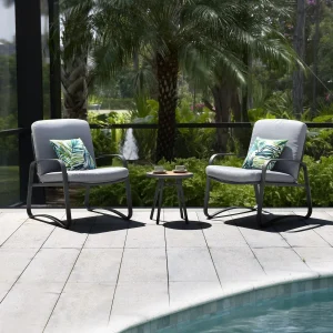 3 Piece Rocking Patio Wicker Bistro Set