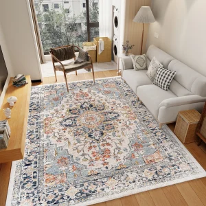 Vintage design washable area rug with non-slip backing