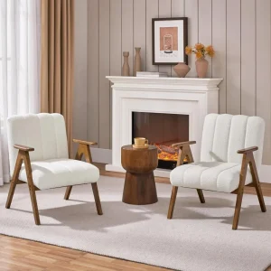 2 pc Boucle Fabric Mid Century Accent Chair